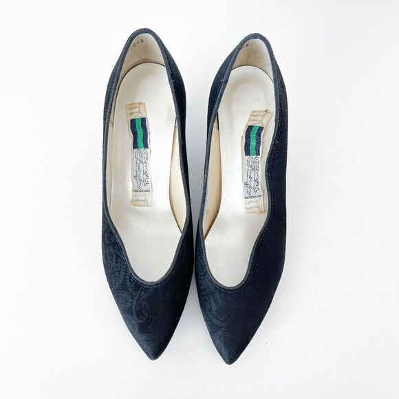 Arnold Churgin Womens Paisley Satin Pointed Toe Heeled Pump Shoes Black Size 5.5 - Picture 3 of 7